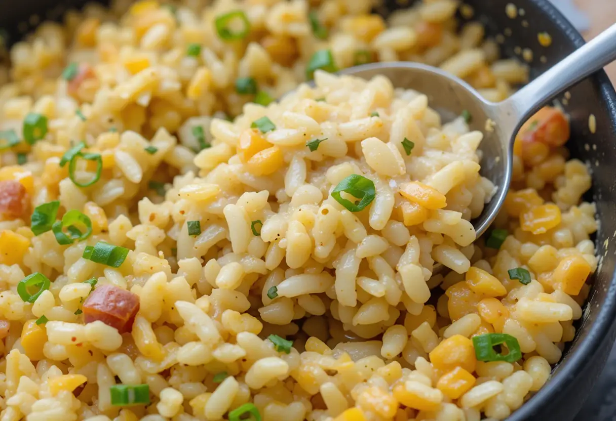Cheesy rice with corn.