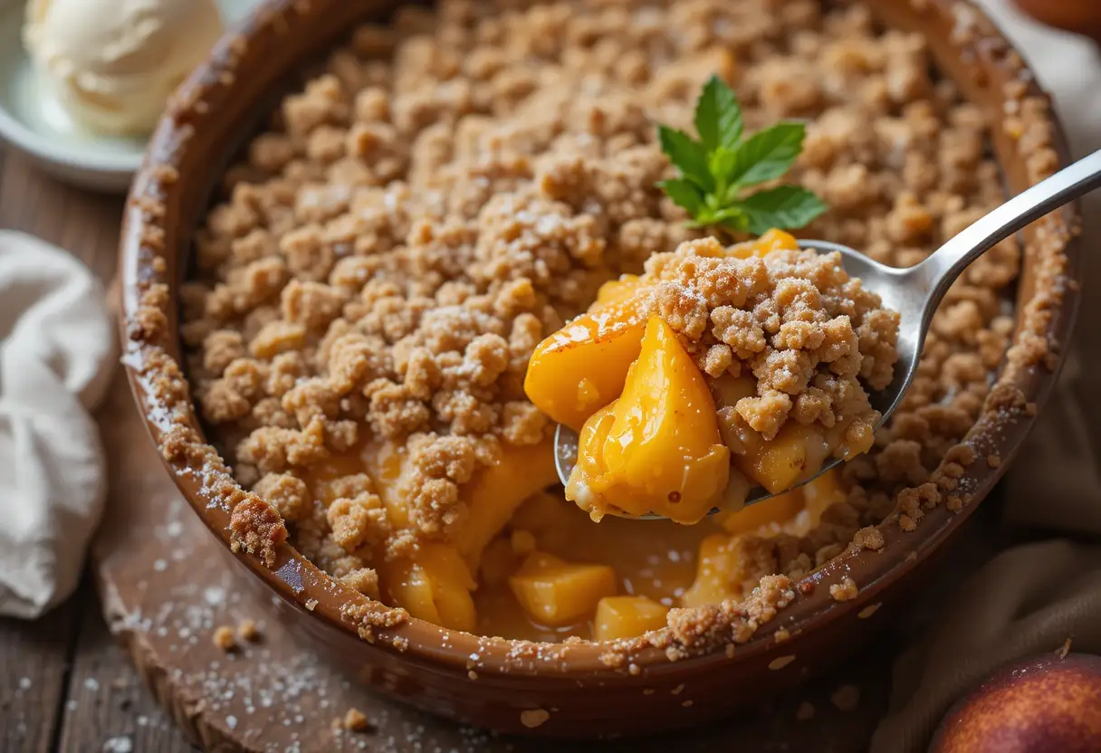 Homemade Peach Crumble with Golden Oat Topping