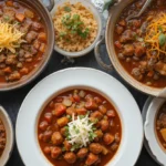 Dishes of chili and stew