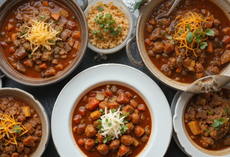 Dishes of chili and stew