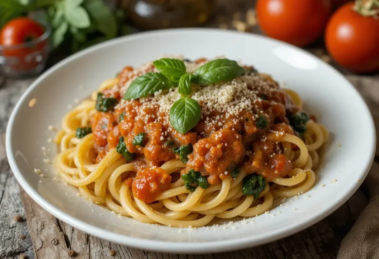 spinache tomato pasta dish