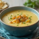 Creamy potato soup garnished with fresh chives.