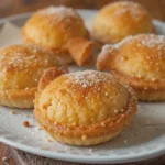 Golden-brown Madeline cookies dusted with powdered sugar.