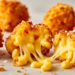 Crispy mac and cheese bites with melted cheese center and golden breadcrumb coating